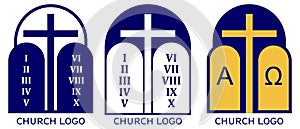 Church logo set, symbol of Christianity, the cross and the gospel, Scripture, vector illustration