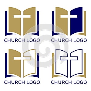 Church logo set, symbol of Christianity, the cross and the gospel, Scripture, vector illustration