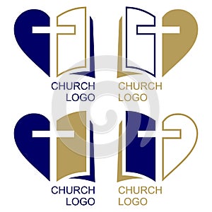 Church logo set, symbol of Christianity, the cross and the gospel, Scripture, vector illustration