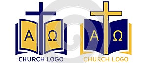 Church logo set, symbol of Christianity, the cross and the gospel, Scripture, vector illustration