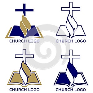 Church logo set, symbol of Christianity, the cross and the gospel, Scripture, vector illustration