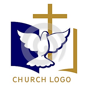 Church logo, symbol of Christianity, the cross , dove and the gospel, Scripture, vector illustration