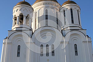 The church is made of white stone. Religion. Orthodoxy. Architecture.