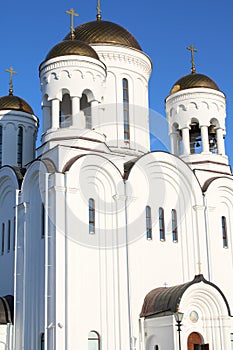 The church is made of white stone. Religion. Orthodoxy. Architecture.