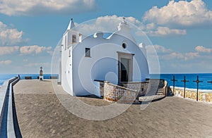 The church of the Madonna del Soccorso is a religious architecture located in Forio in Italy. Island of Ischia. Square with white