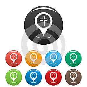 Church map pointer icons set vector