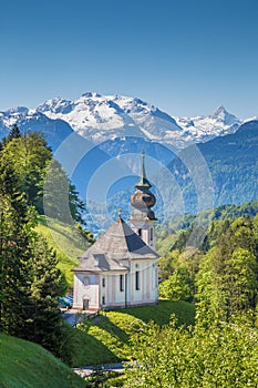 Church of Maria Gern in springtime, Berchtesgadener Land, Bavaria, Germany