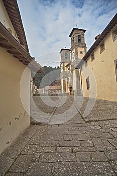 Church of the monastery of Camandoli dtails of the tower and clock