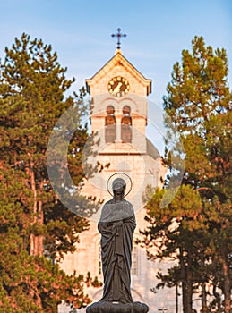 Church in Montenegro with statue virgin of Mary