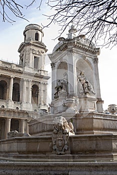 Church with monument-fountain