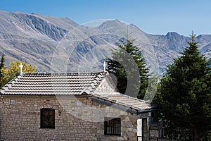 Church in the mountain in National Park of Tzoumerka, Greece Epirus region. Mountain