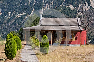 Church in the mountain in National Park of Tzoumerka, Greece Epirus region. Mountain