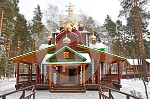 The Church in the name of Saint Nicholas, of Myra in Lycia the Wonderworker in the Temple complex Ganina Yama in winter. Rossia, E