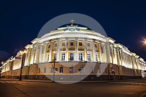 The Church in the name of St. Spyridon in the Admiralty building at night, St. Petersburg