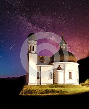 Church in the night seekirchl Seefeld in Titol Austria