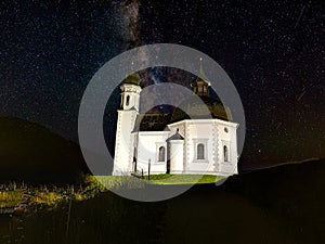 Church in the night seekirchl Seefeld in Titol Austria