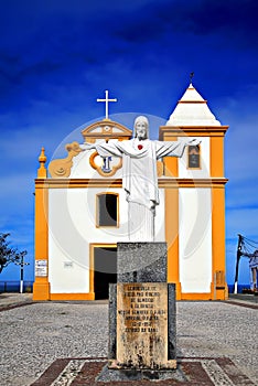 Church Nossa Senhora d`Ajuda, Porto Seguro, Bahia, Brazil, South America. Statue of Jesus Christ in the