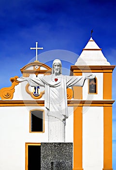 Church Nossa Senhora d`Ajuda, Porto Seguro, Bahia, Brazil, South America. Statue of Jesus Christ in the