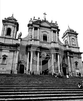 Church of Noto Sicily Italy history old step square black whit