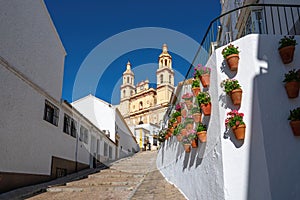 Church of Nuestra Senora de la Encarnacion and Stairs with Flowerpots - Olvera, Andalusia, Spain
