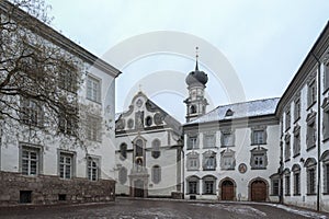 Church of Ognissanti, former Church of the Jesuits Jesuitenkirche, founded by the Order in 1571 on Stiftsplatz in Hall in Tirol photo