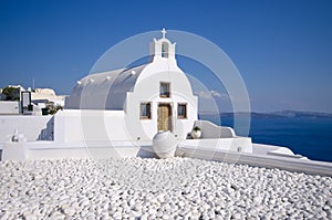 Church in Oia town on Santorini, Greece