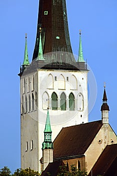 The church of Oleviste St. Olaf close up on a cloudy day, Tallinn, Estonia