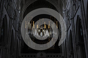 Church organ in Almudena cathedral in Madrid