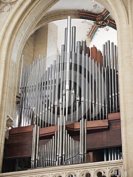 Church Organ pipes, vertical view.