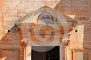 church of an orthodox monastery (agia triada) in crete (greece)