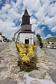 Church ot the Little village HollÃÂ³kÃâ Holloko spring time in Hungary famous for easter celebration and its old