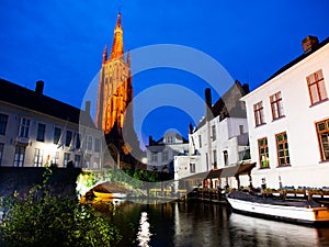 Church of Our Lady in Bruges at night