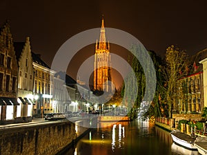 Church of Our Lady in Bruges at night