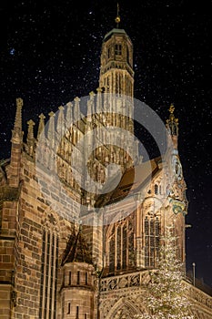 Church of Our Lady-Frauenkirche, located in Hauptmarkt and decorated for Christmas, Nuremberg, Germany