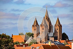 Church of Our Lady in Kalundborg, Denmark. It has five distinctive towers, and stands on a hill above the town.