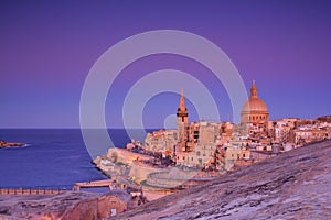 Church of Our Lady of Mount Carmel and St. Paul`s Cathedral in Valletta, Malta