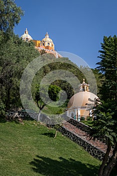 Church of Our Lady of Remedies at the top of Cholula pyramid and Well of Wishes - Cholula, Puebla, Mexico