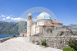 Church of Our Lady of the Rocks on island in Bay of Kotor near Perast, Montenegro.  Attractive travel destination