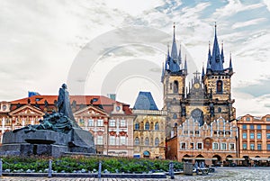 Church of Our Lady before Tyn and the Jan Hus Memorial in Old To