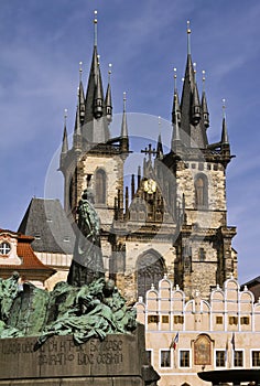 Church of Our Lady before TÃ½n and Jan Hus statue in Prague