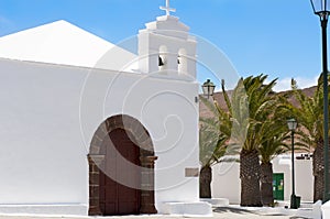 Church and palm tree