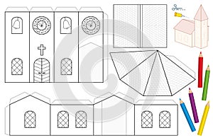 Church Paper Craft Coloring Template photo