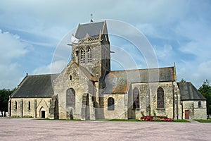 Church with paratrooper on the tower of Sainte MÃ¯Â¿Â½re Ã¯Â¿Â½glise in Fr photo