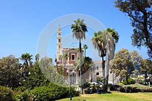 Church in park, Old Town of Jaffa, Tel Aviv, Israel