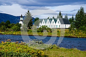 Church and Parliament building at Thingvellir National Park in Iceland