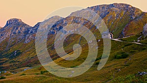 Church in Pass Pordoi in the Dolomites Sella group, Italy