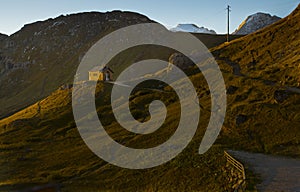 Church in Pass Pordoi in the Dolomites Sella group, Italy