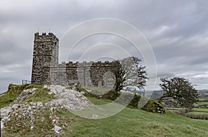 A church perched on the top of Brentor on Dartmoor National Park i