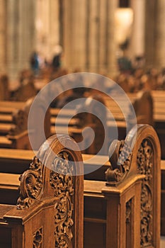 Church pews and railings in cologne cathedral in Germany