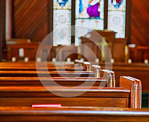 Church Pews with Stained Glass